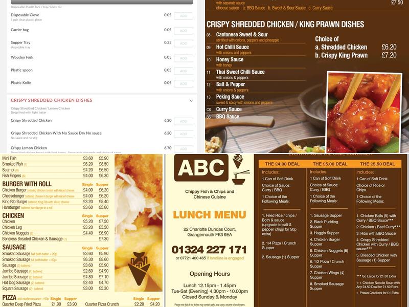 ABC CHINESE CHIPPY grangemouth falkirk Menu