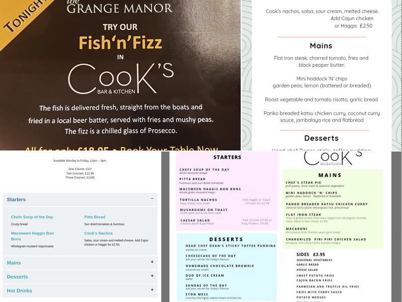 Cook's Bar & Kitchen Menu