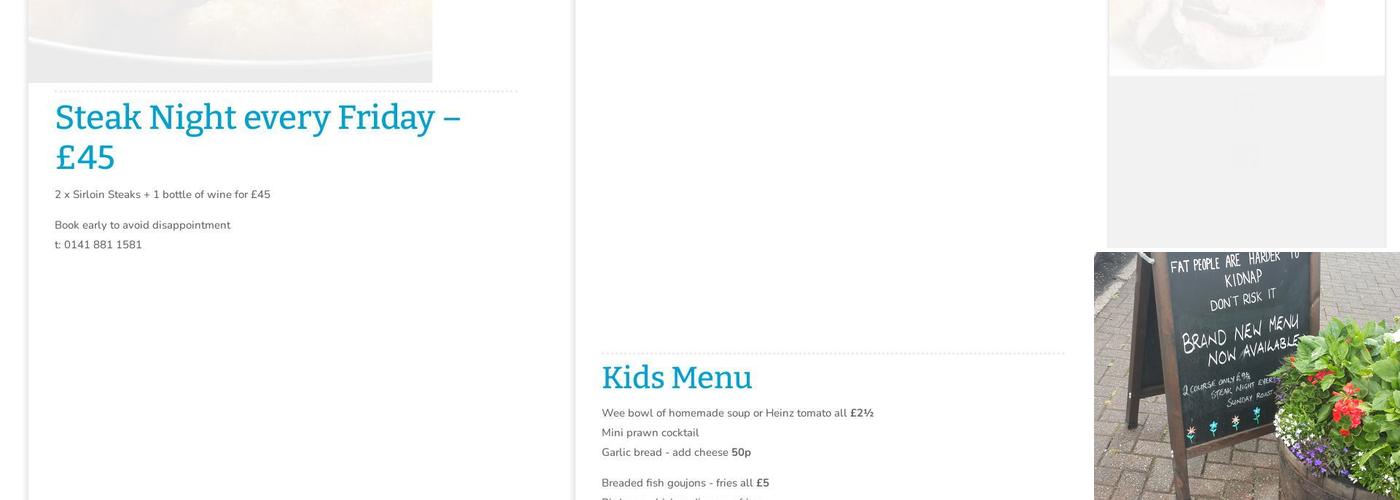 Cross Stobs Inn Menu