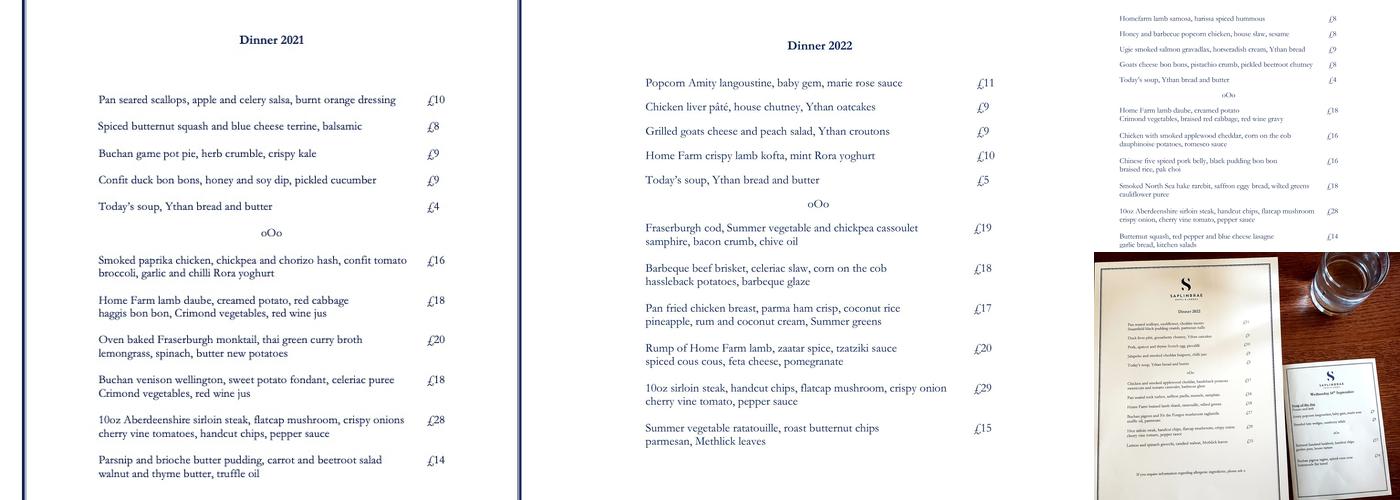 Saplinbrae Hotel and Lodges Menu