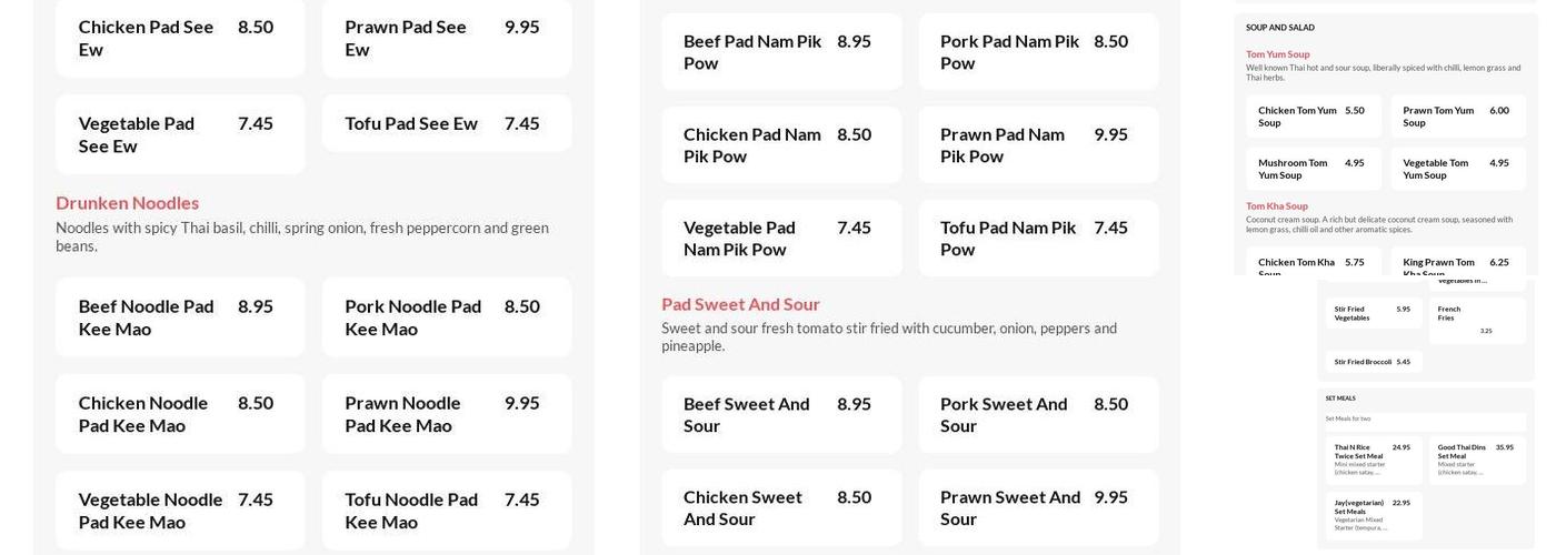 Thai Cafe Menu