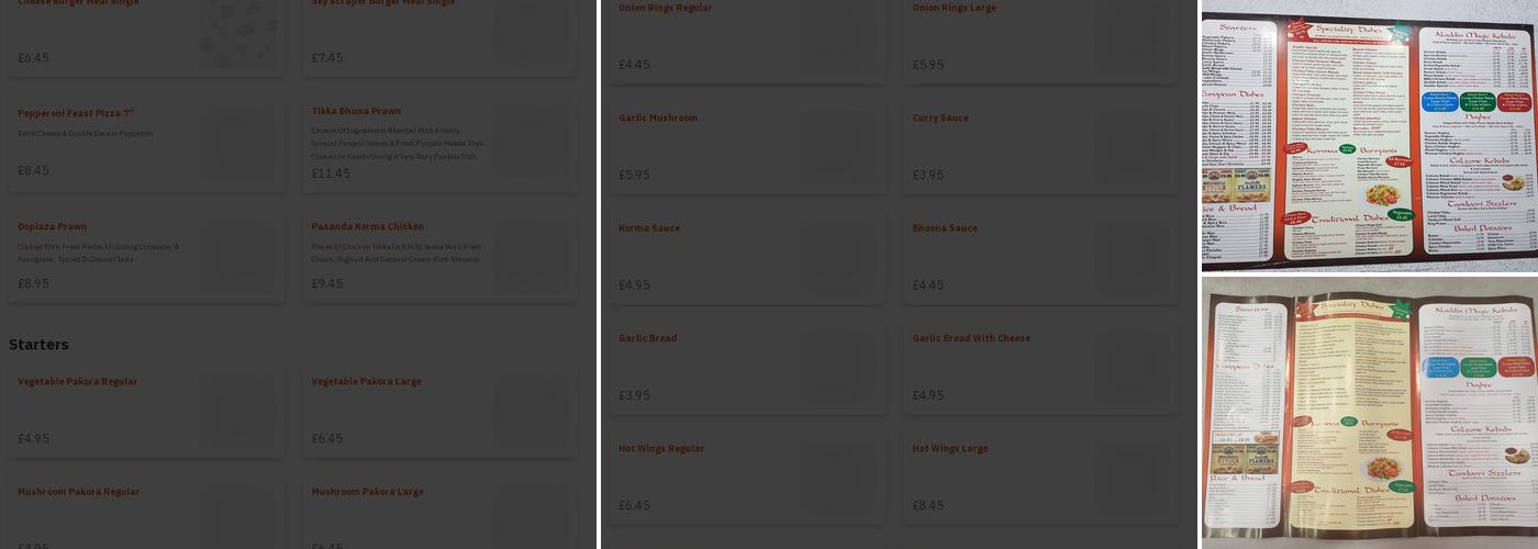 Aladdin Dumbarton Takeaway Menu