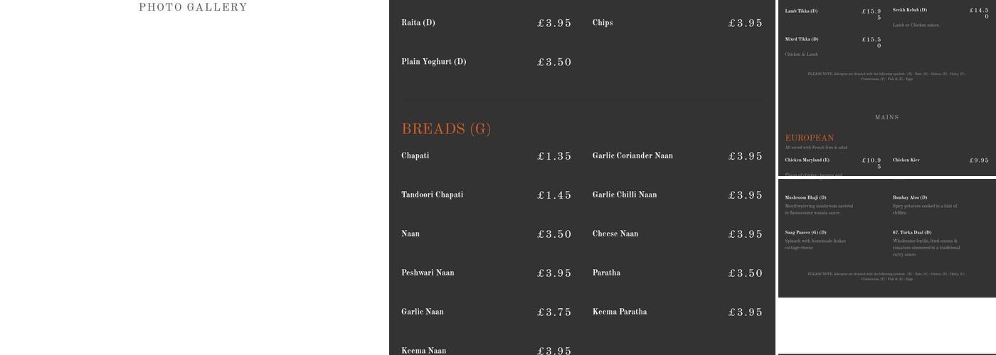 Bollywood Lounge Menu