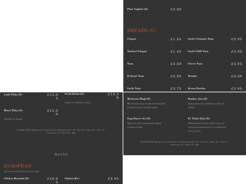 Bollywood Lounge Menu