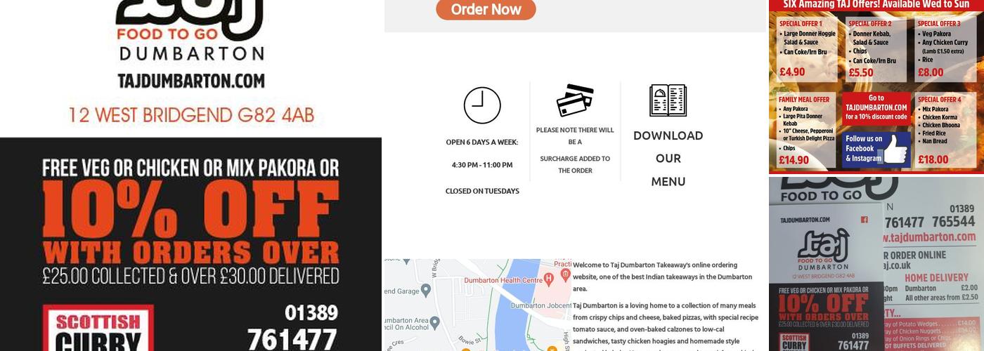 Taj Dumbarton Takeaway Menu