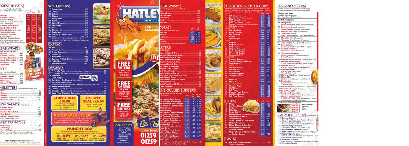 Hatley's Fish & Chips Menu