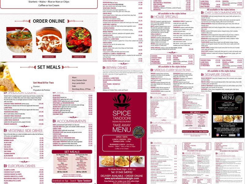 Spice Tandoori Menu