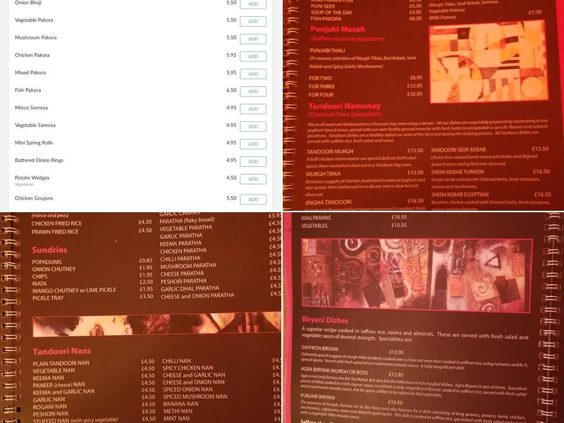 Saffron Indian Cuisine Menu