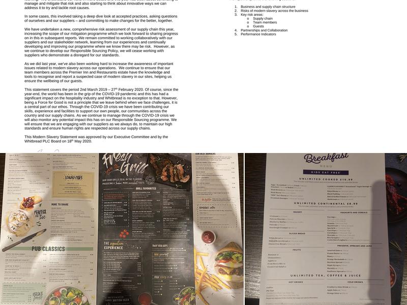 Premier Inn Glasgow Bearsden hotel Menu