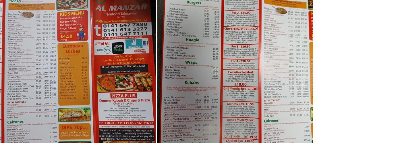 Al Manzar Rutherglen Menu