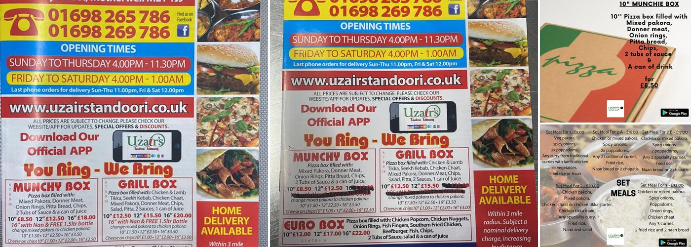 Uzairs Tandoori Takeaway Menu