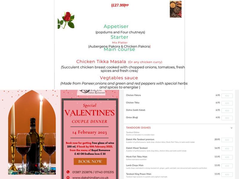 Daksh Indian Restaurant Menu