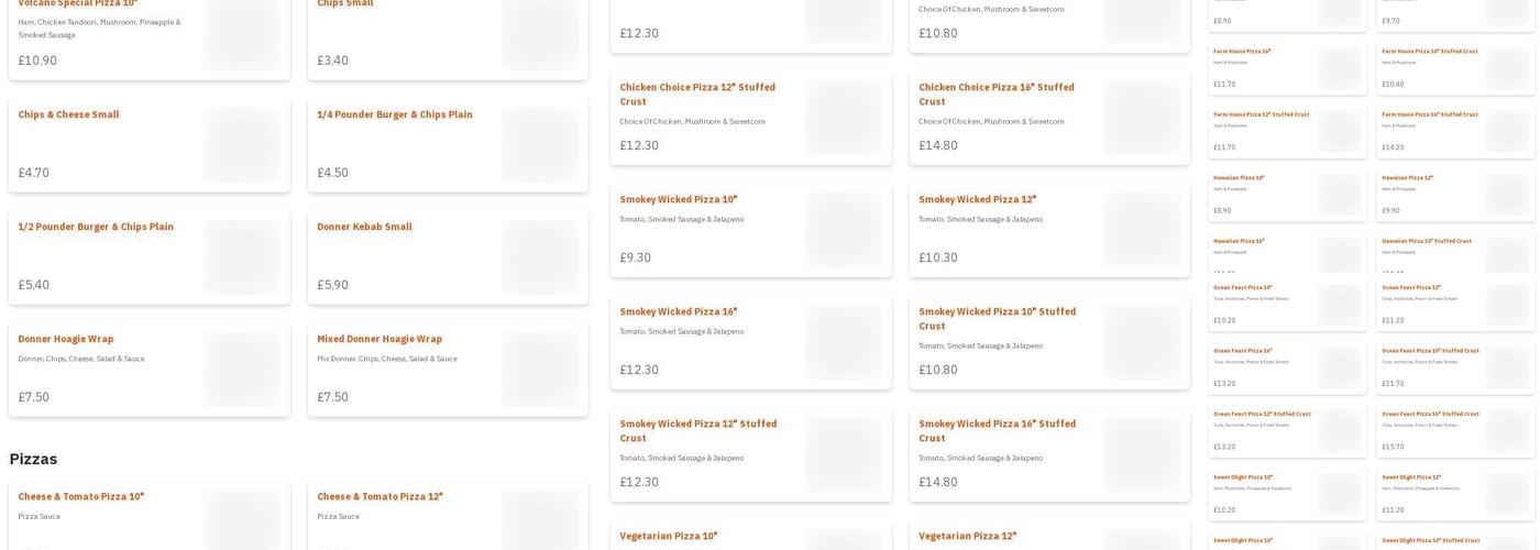 Volcano Takeaway Menu