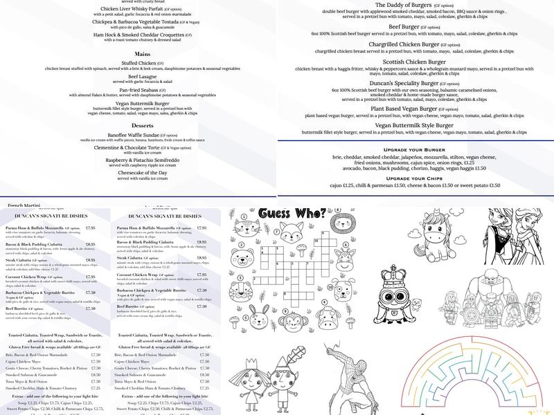 Duncan's Bar and Bistro Menu