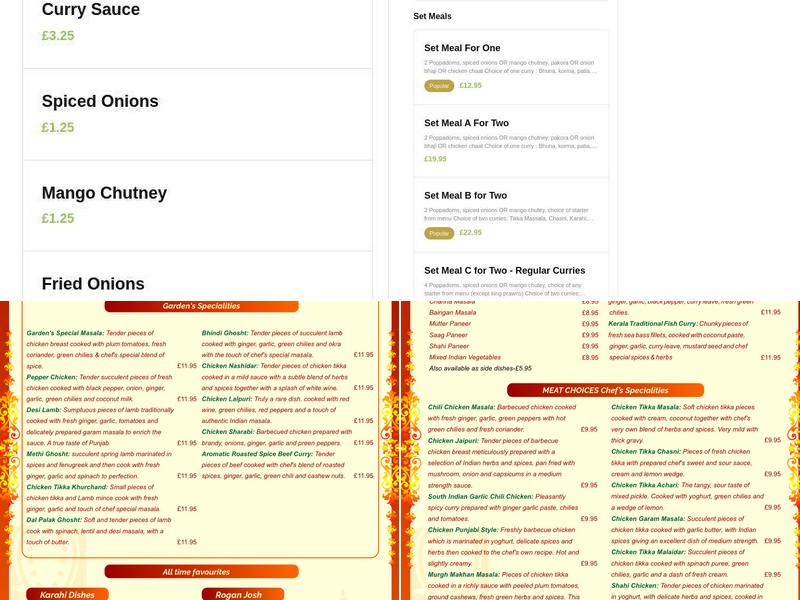 Spice Garden Stirling Menu