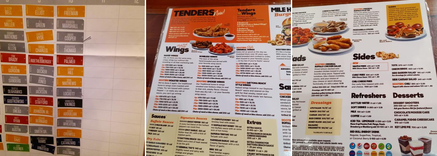 Hooters Menu