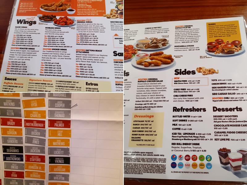 Hooters Menu