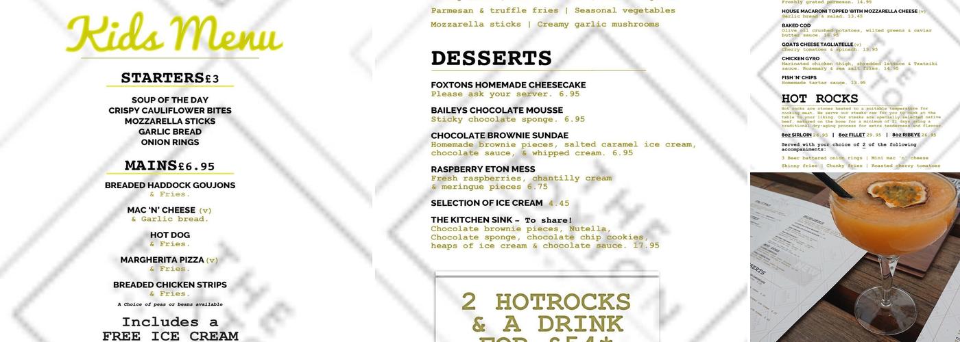 Foxton Bar & Grill Menu