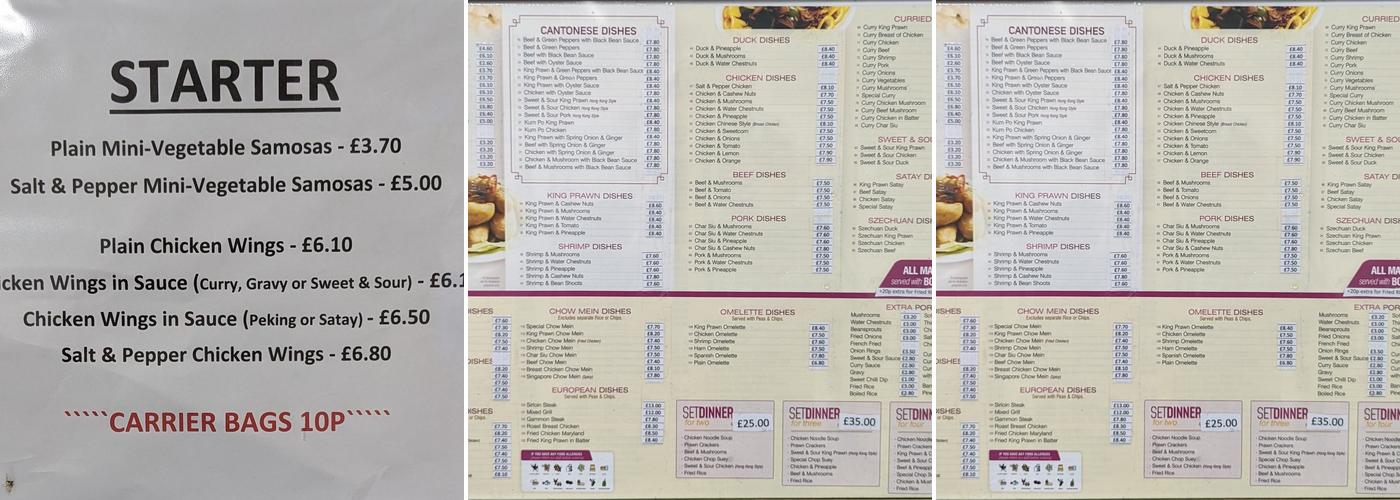 Happy Chinese Take Away Menu