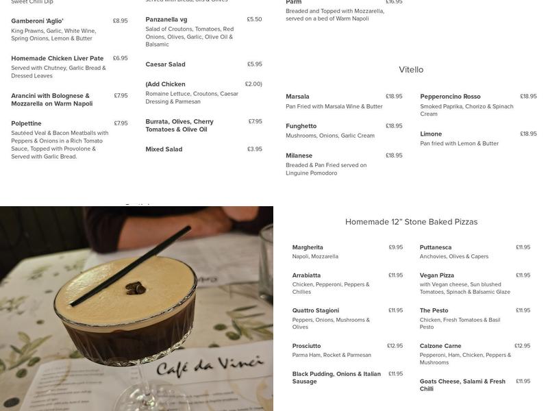 Cafe Da Vinci Menu