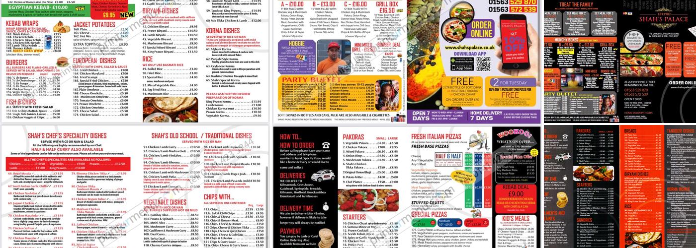 Shah's Palace - Kilmarnock Menu