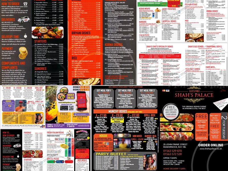 Shah's Palace - Kilmarnock Menu