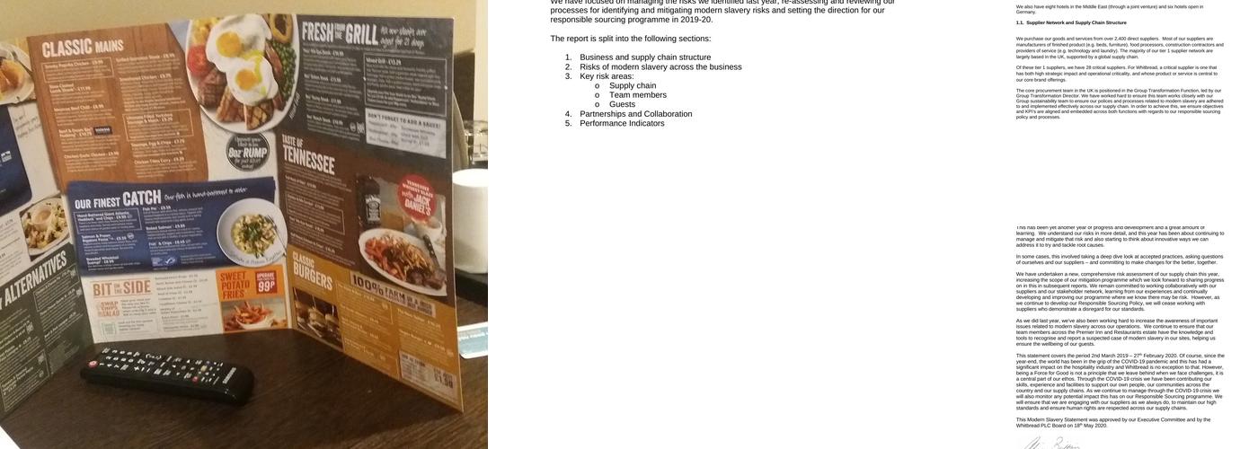 Premier Inn Inverness East hotel Menu