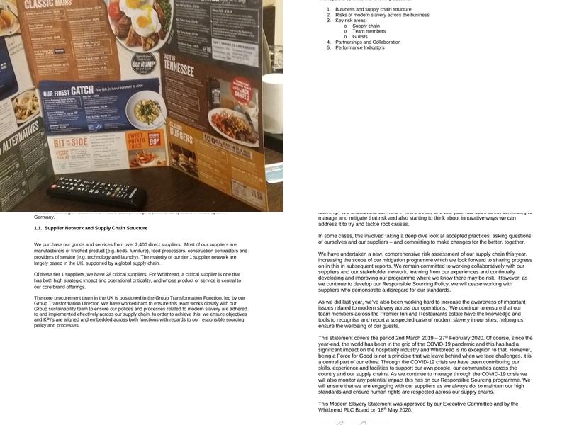 Premier Inn Inverness East hotel Menu