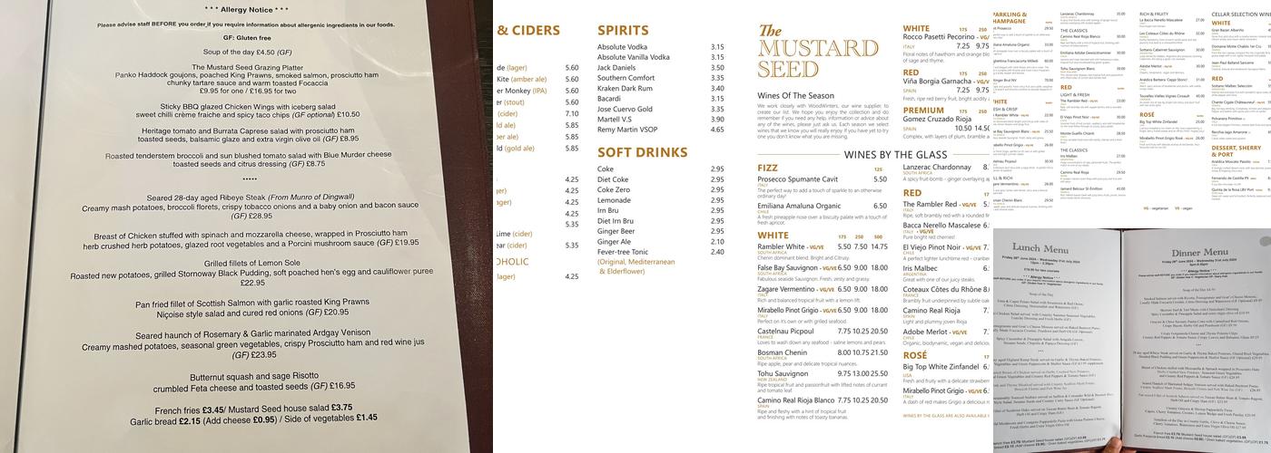 The Mustard Seed Restaurant Menu