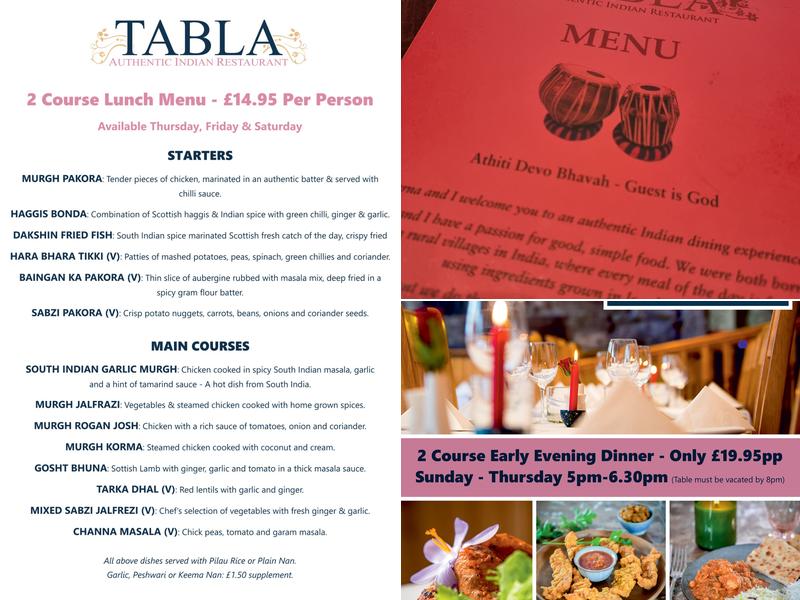 Tabla Indian Restaurant Menu