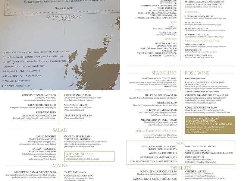 Cafe Tabou Menu