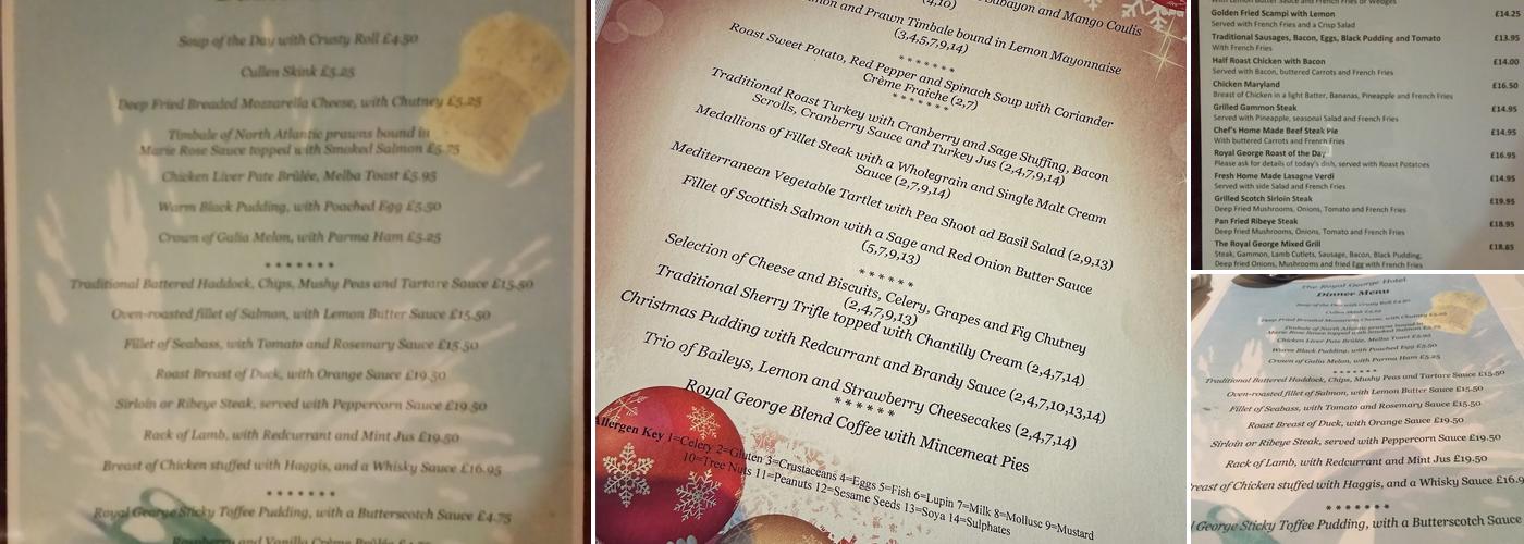 Royal George Hotel Menu