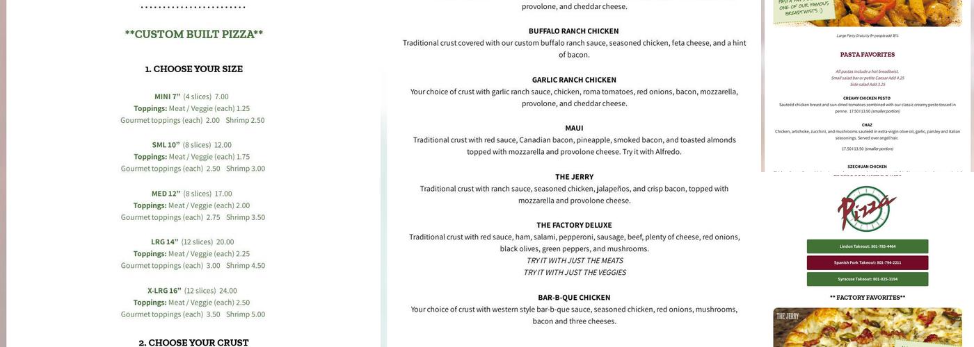 The Pizza Factory Menu