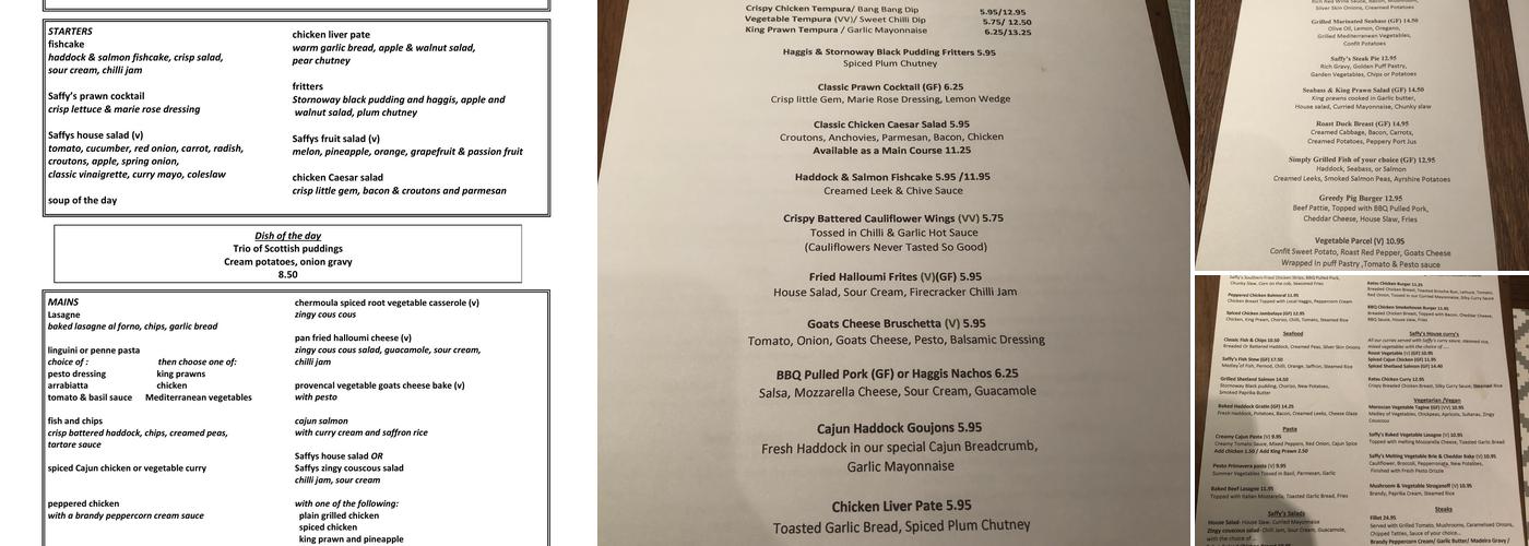 Saffy's Bistro Menu