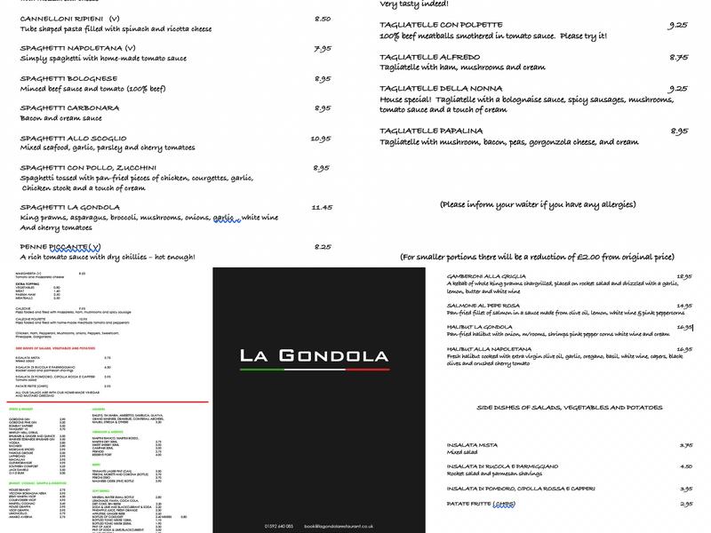 La Gondola Menu