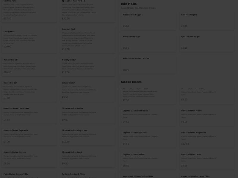 Shabab Tandoori Menu