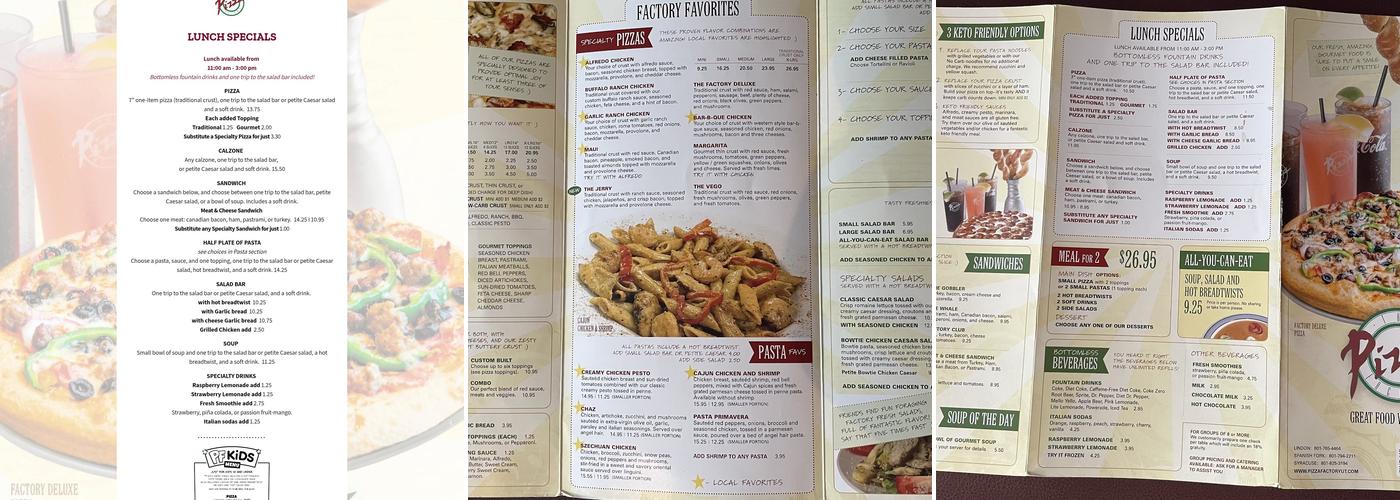 The Pizza Factory Menu