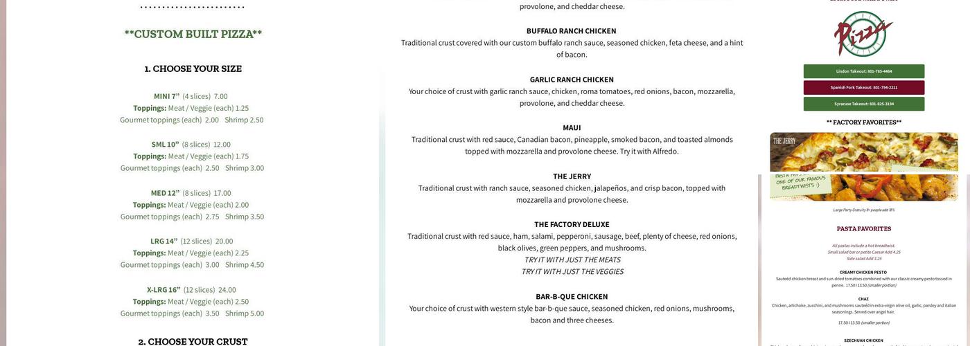 The Pizza Factory Menu