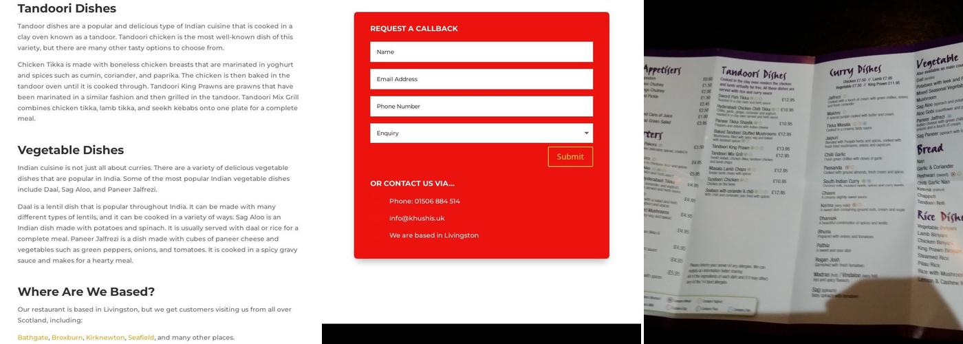 Khushis Restaurant Menu