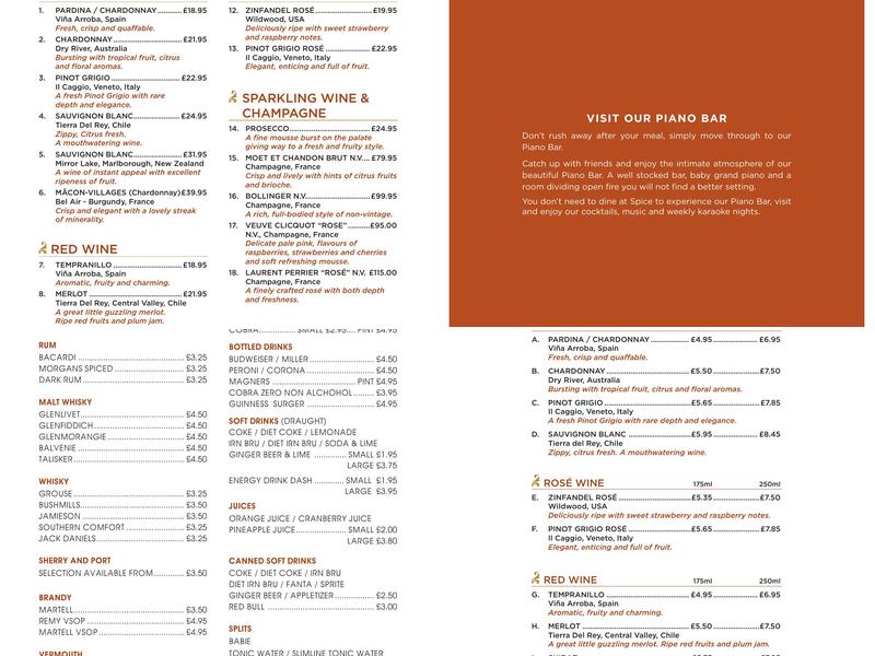 Spice Indian Cuisine Menu