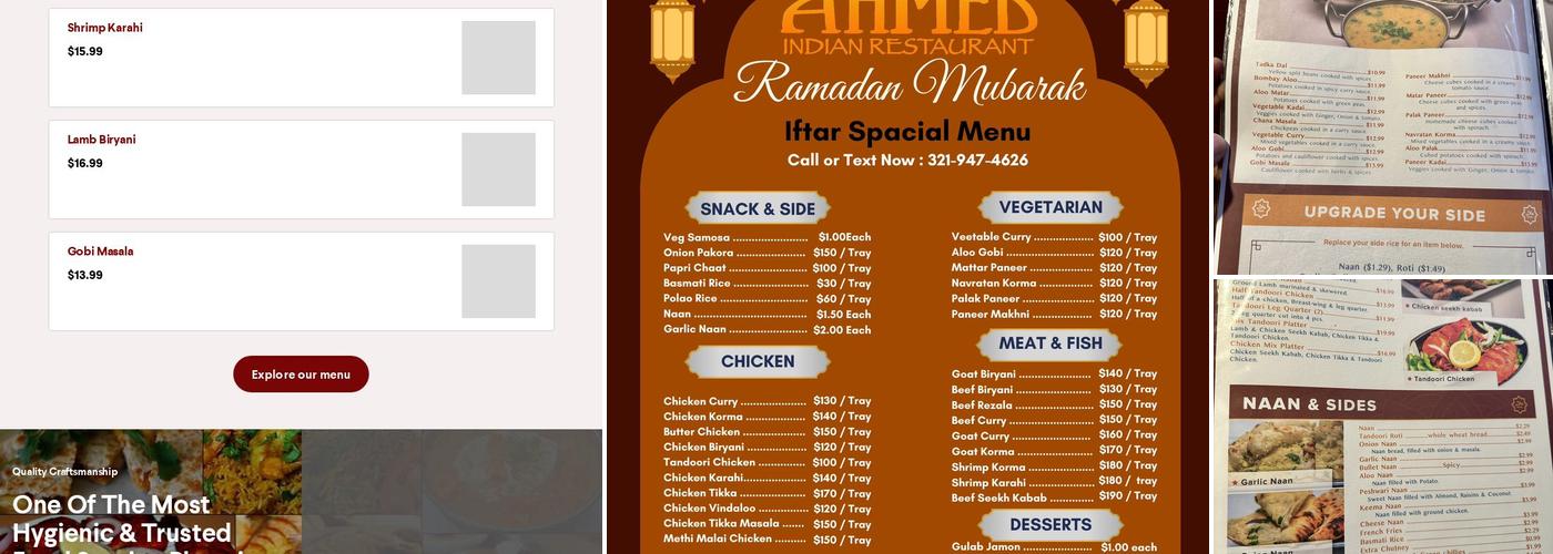 Ahmed Indian Restaurant OBT Menu