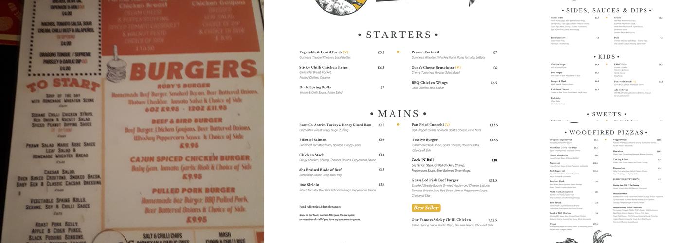 Rubys + The Back Shed Menu