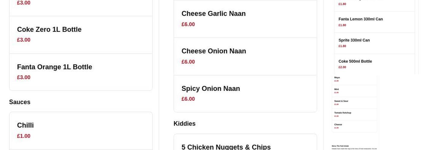 The Fab Kebab Menu