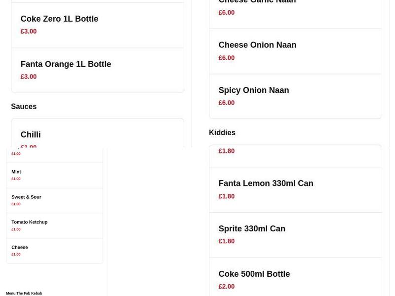 The Fab Kebab Menu