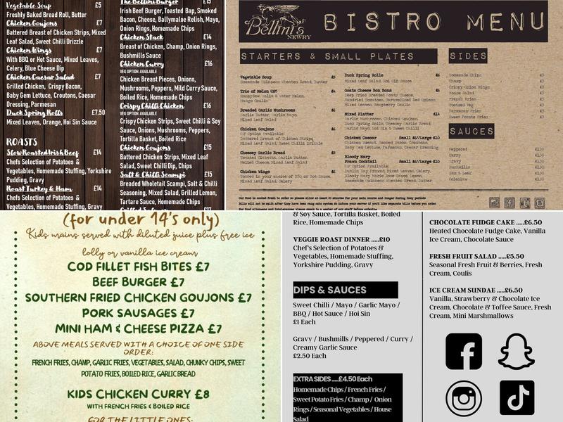 Bellini's Newry Menu