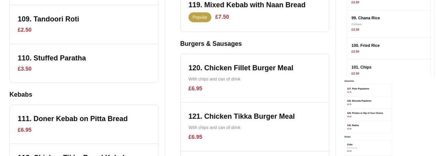 Tinley Tandoori Menu