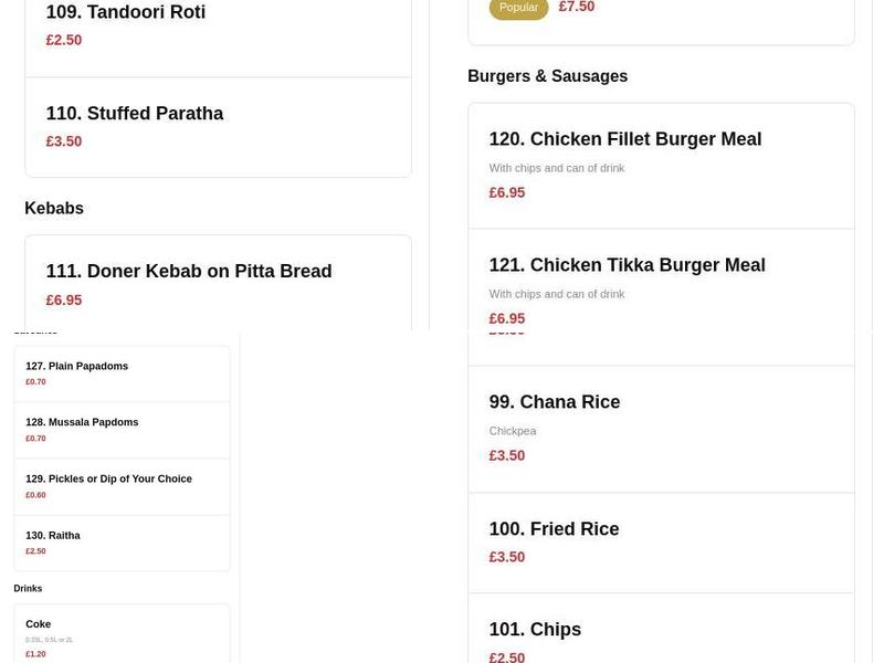 Tinley Tandoori Menu