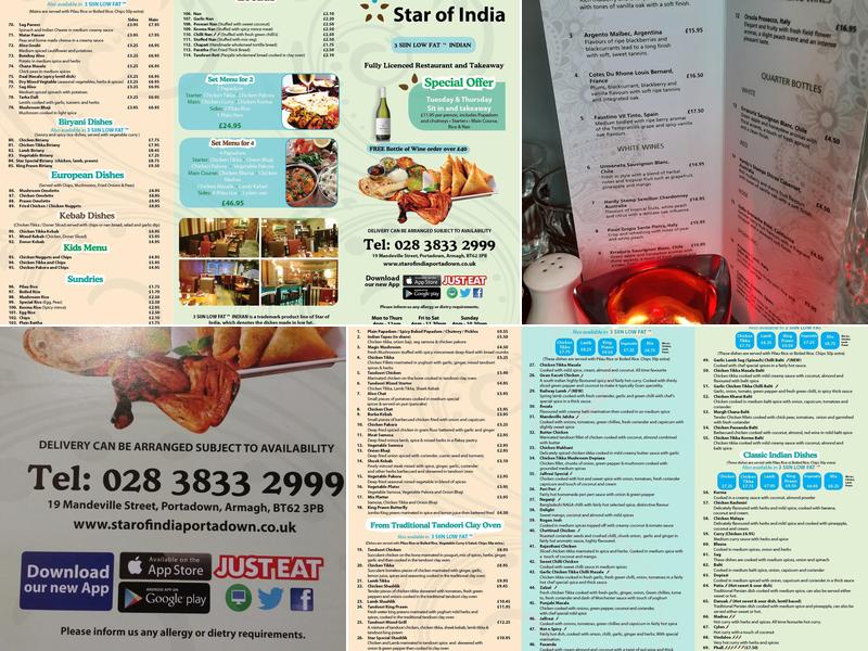 Star of India Menu