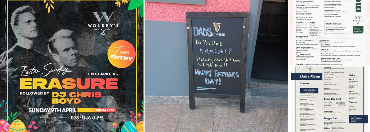 Wolseys Bars & Restaurant Menu