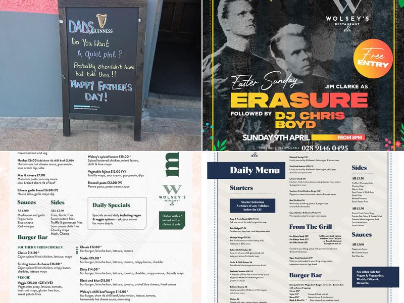 Wolseys Bars & Restaurant Menu